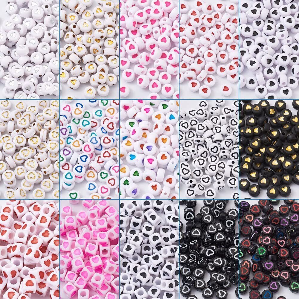 1473 1500pcs 7mm Opaque Acrylic Heart Beads Colourful Flat Round Disc Coin